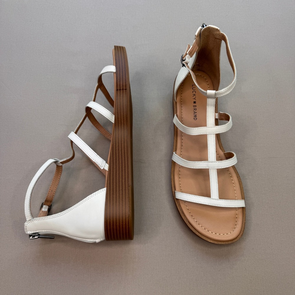 Lucky Brand Womens White Strappy Gladiator Wedge Sandals Size 11M Back Zip